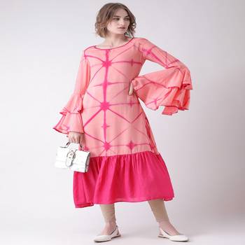 Pink Printed Cotton stitched kurti 4