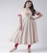 Beige Embroidered Cotton stitched kurti