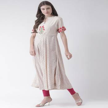 Beige Embroidered Cotton stitched kurti 2