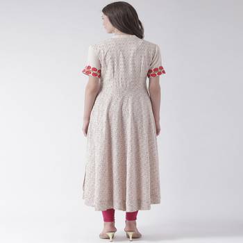 Beige Embroidered Cotton stitched kurti 3
