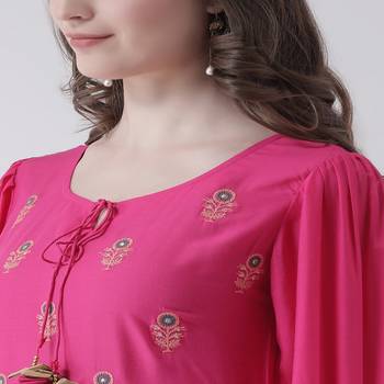 Pink Embroidered Rayon stitched kurti 5