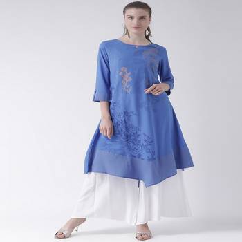 Blue Printed Crepe stitched kurti 1