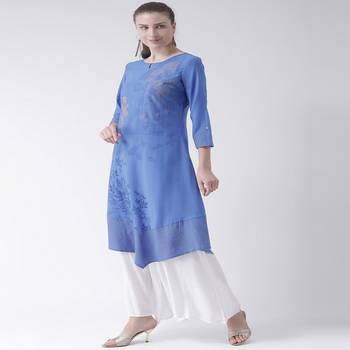 Blue Printed Crepe stitched kurti 2