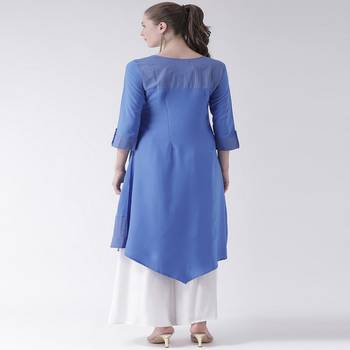 Blue Printed Crepe stitched kurti 3