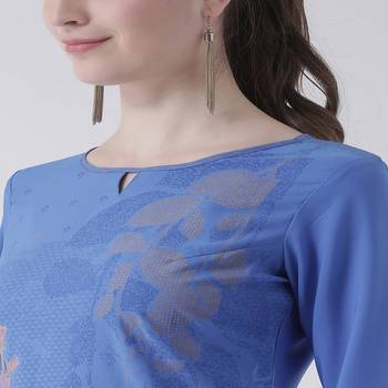 Blue Printed Crepe stitched kurti 5