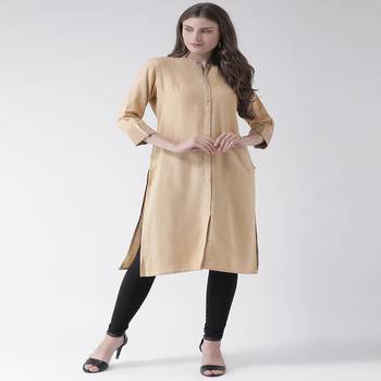 Beige Plain Cotton stitched kurti 1