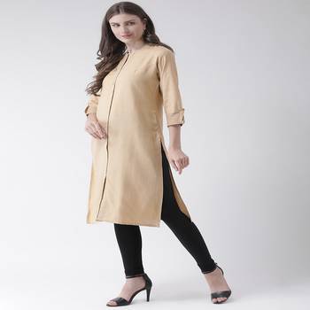Beige Plain Cotton stitched kurti 2