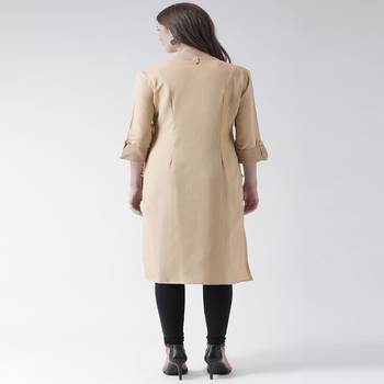 Beige Plain Cotton stitched kurti 3