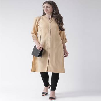 Beige Plain Cotton stitched kurti 4