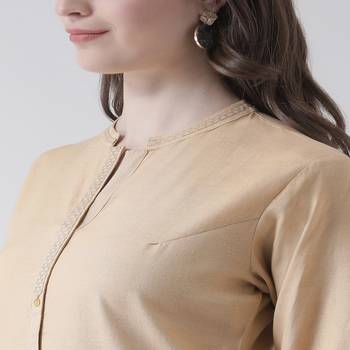 Beige Plain Cotton stitched kurti 5