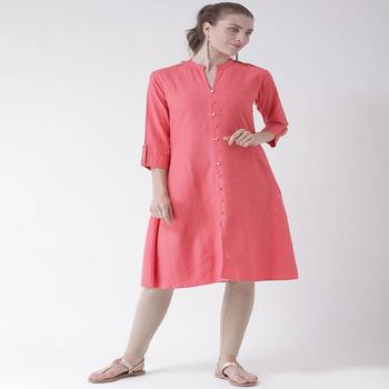 Pink Printed Cotton stitched kurti 1