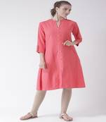 Pink Printed Cotton stitched kurti
