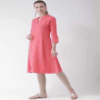 Pink Printed Cotton stitched kurti 2
