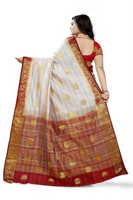 White Printed Faux Kanjivaram Silk Saree With Blouse 4