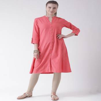 Pink Printed Cotton stitched kurti 4