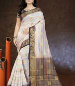 White printed faux kanjivaram silk saree with blouse