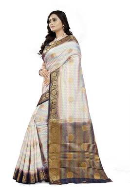 White printed faux kanjivaram silk saree with blouse 2