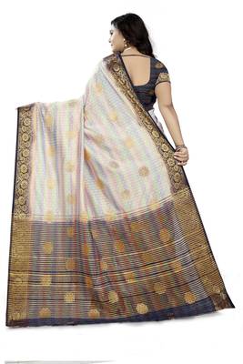 White printed faux kanjivaram silk saree with blouse 4