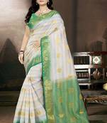 White printed faux kanjivaram silk saree with blouse