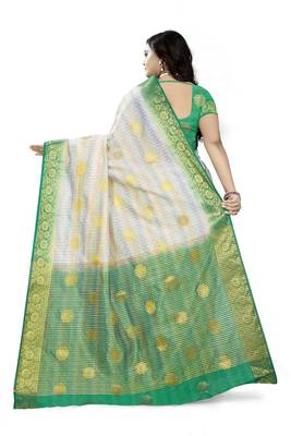 White printed faux kanjivaram silk saree with blouse 2