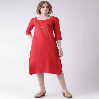 Red Printed Cotton stitched kurti 1