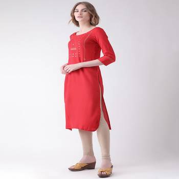 Red Printed Cotton stitched kurti 2