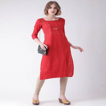Red Printed Cotton stitched kurti 4