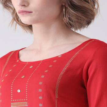 Red Printed Cotton stitched kurti 5