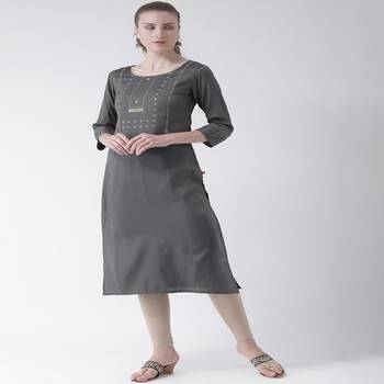 Grey Printed Cotton stitched kurti 1