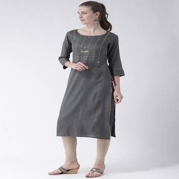 Grey Printed Cotton stitched kurti 2