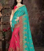 Blue Embroidered Silk Saree With Blouse