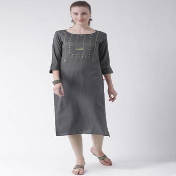 Grey Printed Cotton stitched kurti 4