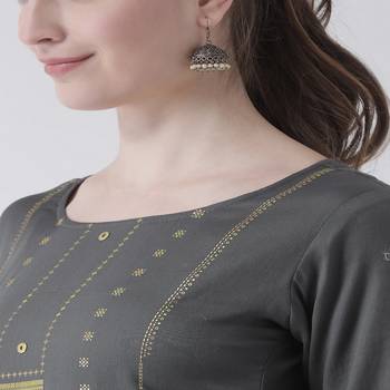 Grey Printed Cotton stitched kurti 5