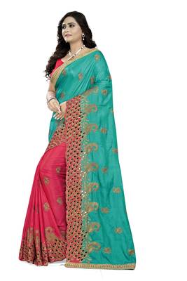 Blue Embroidered Silk Saree With Blouse 2