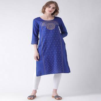 Blue Printed Cotton stitched kurti 1