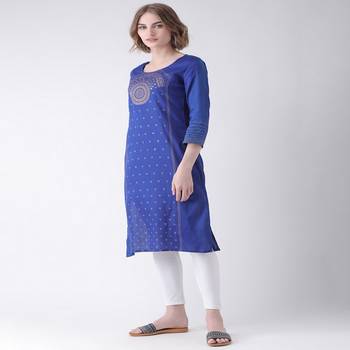 Blue Printed Cotton stitched kurti 2