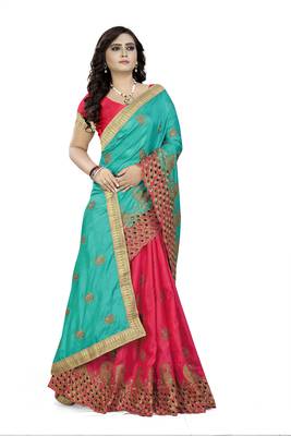 Blue Embroidered Silk Saree With Blouse 3