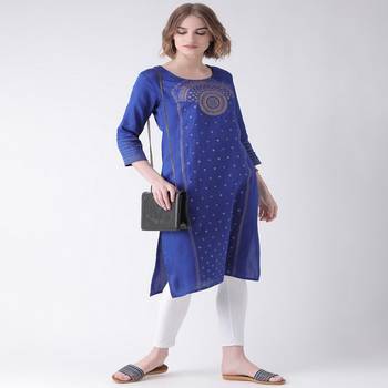 Blue Printed Cotton stitched kurti 4