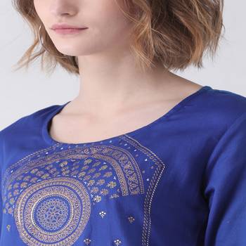 Blue Printed Cotton stitched kurti 5