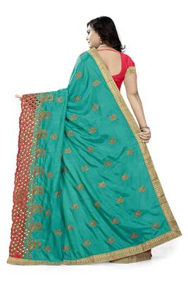 Blue Embroidered Silk Saree With Blouse 4