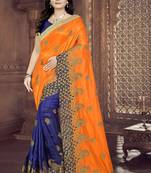 Orange embroidered silk saree with blouse