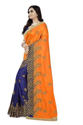 Orange embroidered silk saree with blouse 2