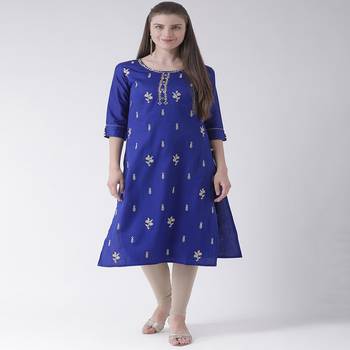 Blue Embroidered Cotton stitched kurti 1