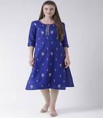 Blue Embroidered Cotton stitched kurti