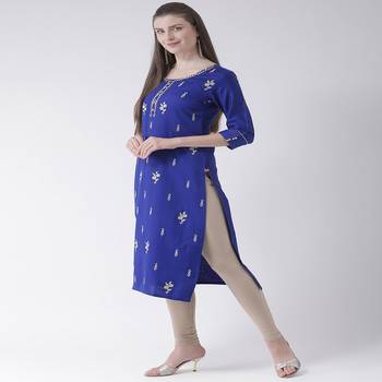 Blue Embroidered Cotton stitched kurti 2
