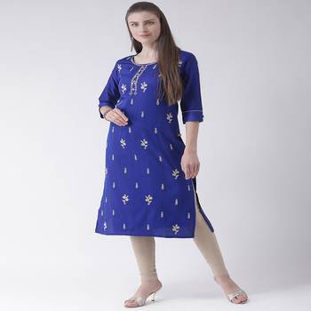 Blue Embroidered Cotton stitched kurti 4