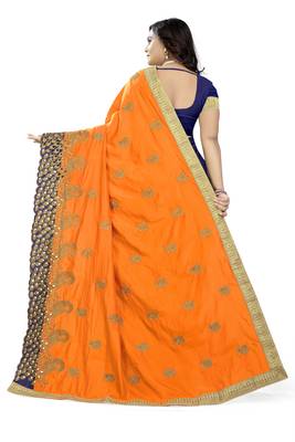 Orange embroidered silk saree with blouse 4