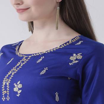 Blue Embroidered Cotton stitched kurti 5