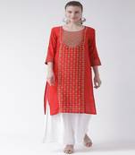 Red Embroidered Cotton stitched kurti