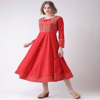Red Embroidered Cotton stitched kurti 1
